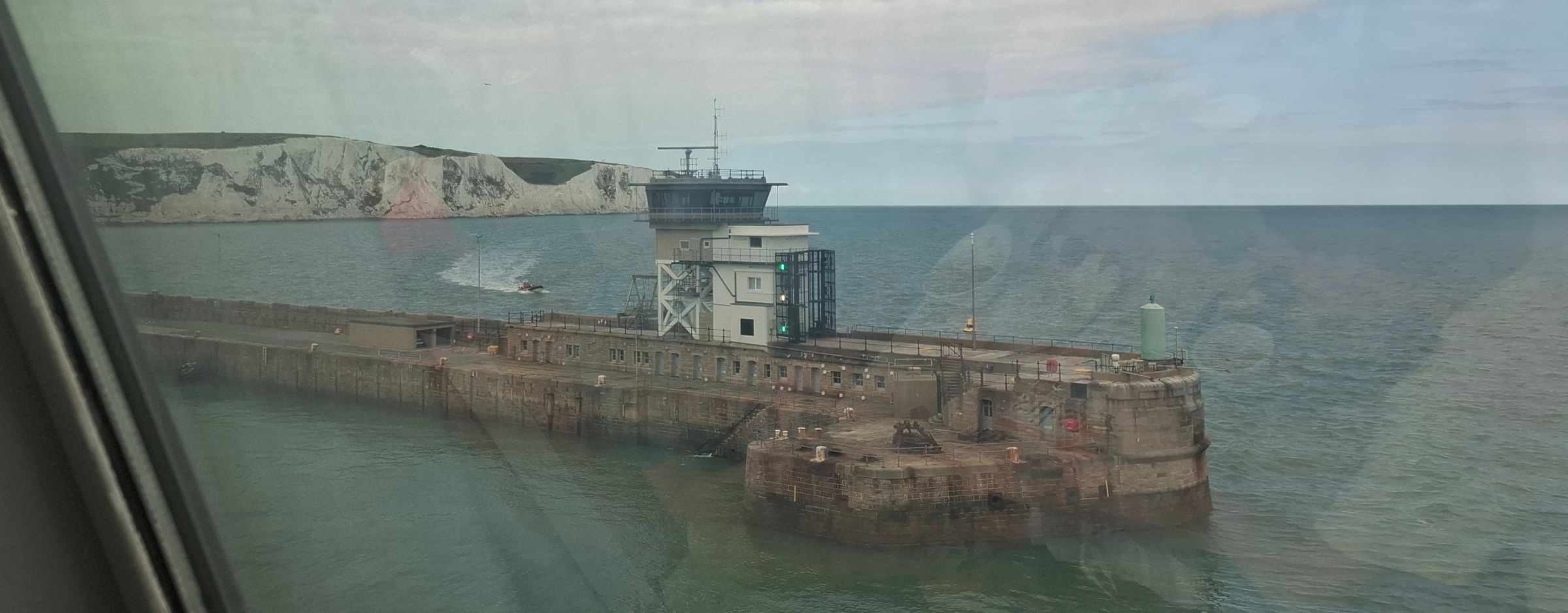 The white cliffs of Dover visible as we exit the port
