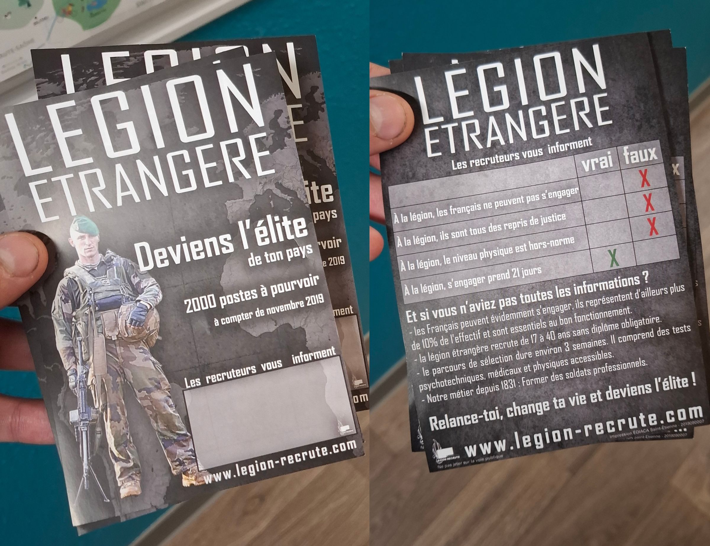 A recruitment flyer for the French Foreign Legion, at the hotelF1 Saverne Monswiller